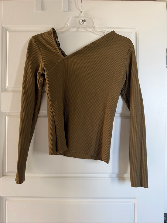 Zara Tops - Zara Women’s Asymmetric Ribbed Long-Sleeve Top — Olive Brown